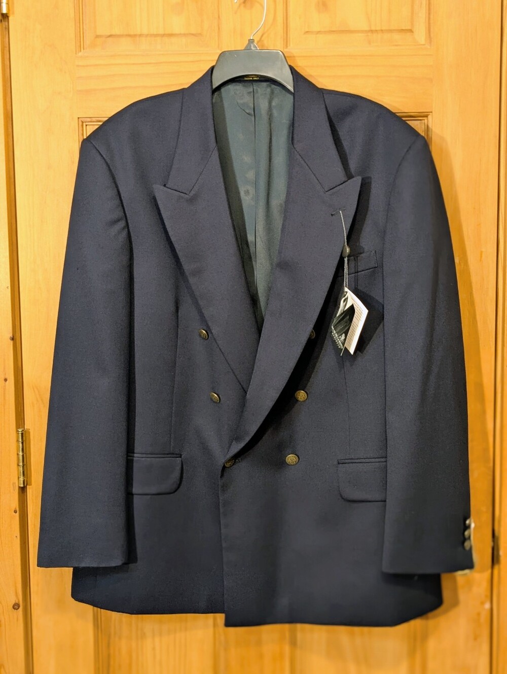 Oscar de la Renta Double Breast Blazer 6/1 Buttons Wool Navy Blue Men's 46R NWT